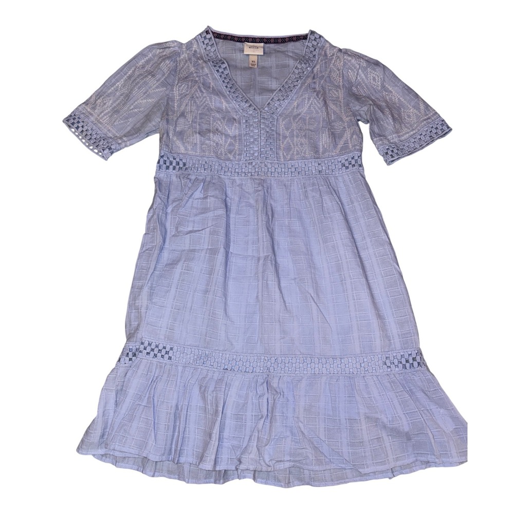 Knox Rose Blue Boho Dress Short Sleeve V Neck Lace‎ Trim XS